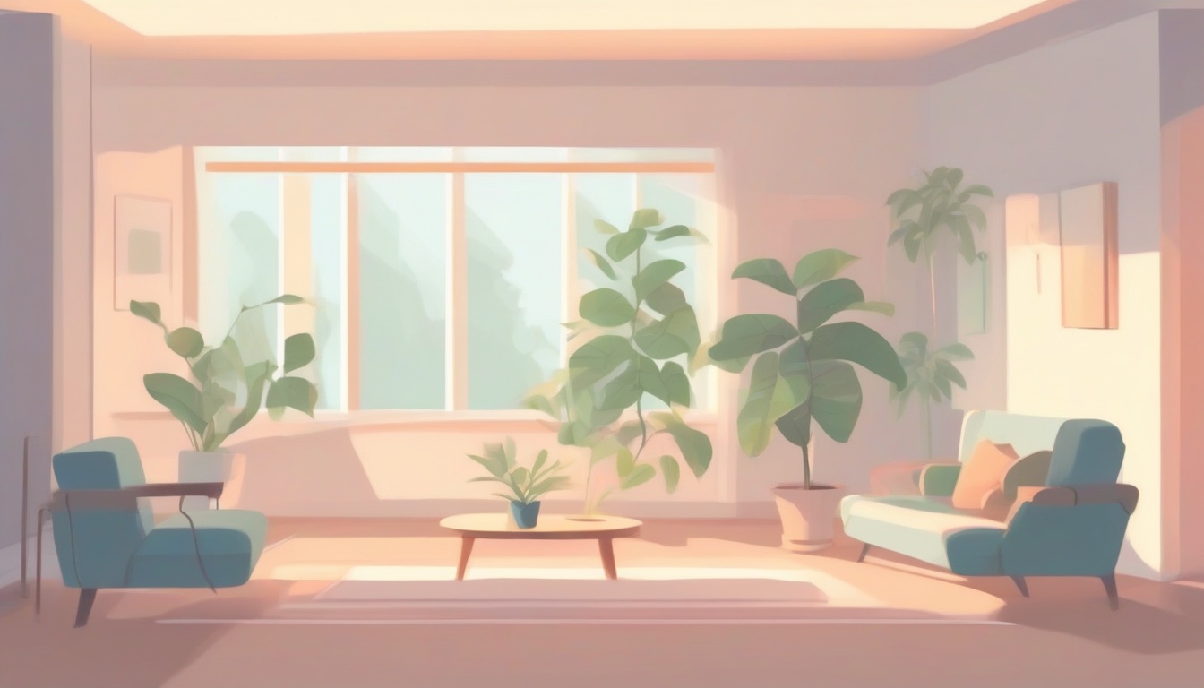 A of a peaceful living room with afternoon sunlight